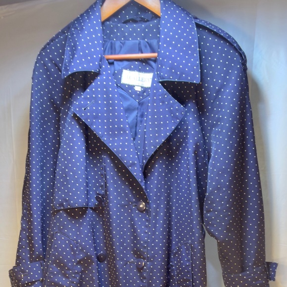 SOLD J Gallagher Navy Blue Polka Dot Vintage Trench Coat - Picture 5 of 7